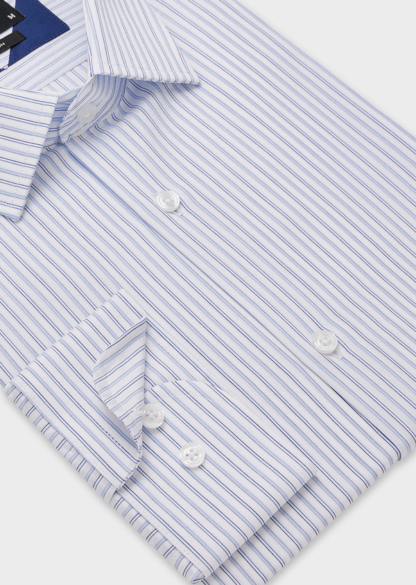 Chemise habillée Slim en coton façonné blanc à rayures bleues - Father and Sons 44685