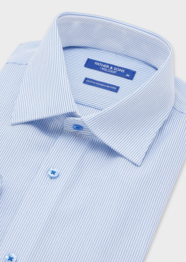 Chemise habillée non-iron Slim en coton Jacquard bleu ciel à rayures - Father and Sons 44618