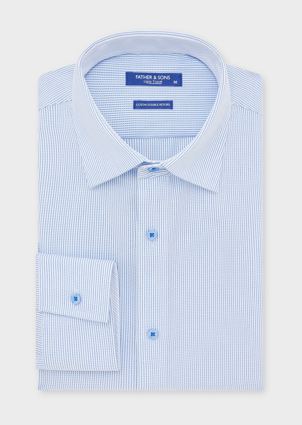 Chemise habillée non-iron Slim en coton Jacquard bleu ciel à rayures - Father and Sons 44617