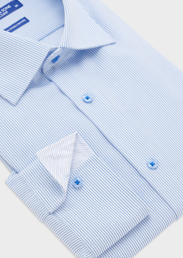 Chemise habillée non-iron Slim en coton Jacquard bleu ciel à rayures - Father and Sons 44619