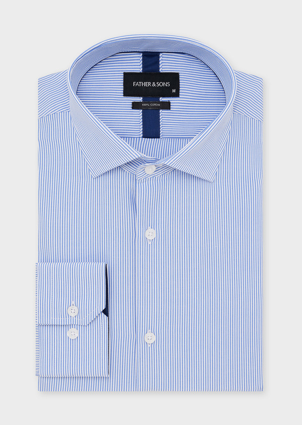 Chemise habillée Slim en popeline de coton bleu cobalt à rayures blanches - Father and Sons 44695