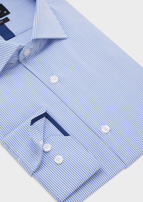 Chemise habillée Slim en popeline de coton bleu cobalt à rayures blanches - Father and Sons 44697