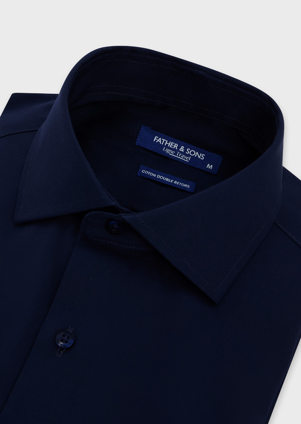 Chemise habillée non-iron Slim en popeline de coton uni bleu marine - Father and Sons 47981