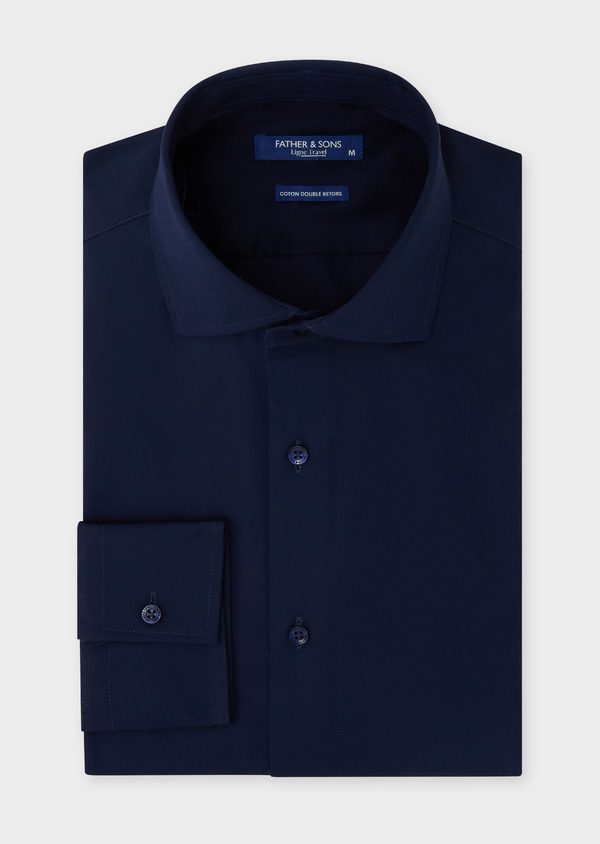 Chemise habillée non-iron Slim en popeline de coton uni bleu marine - Father and Sons 47979