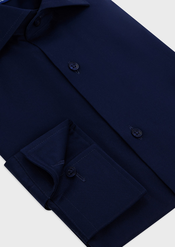 Chemise habillée non-iron Slim en popeline de coton uni bleu marine - Father and Sons 47980