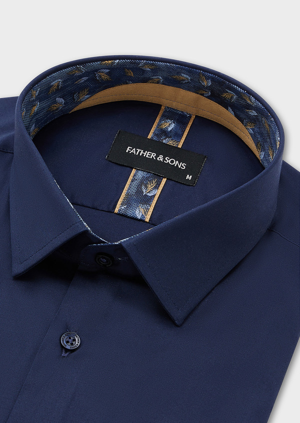 Chemise habillée Slim en satin de coton uni bleu marine - Father and Sons 44660