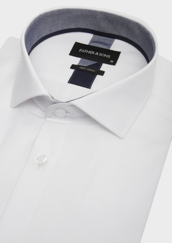 Chemise habillée Slim en coton façonné uni blanc - Father and Sons 42654