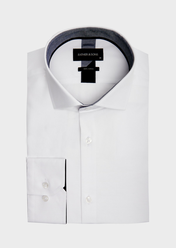 Chemise habillée Slim en coton façonné uni blanc - Father and Sons 42652