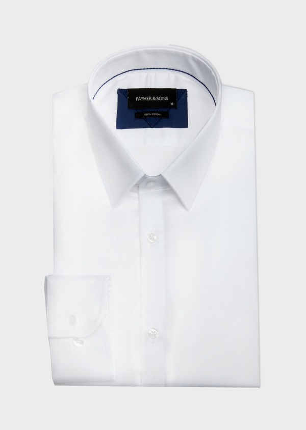 Chemise habillée Slim en coton façonné uni blanc - Father and Sons 43157