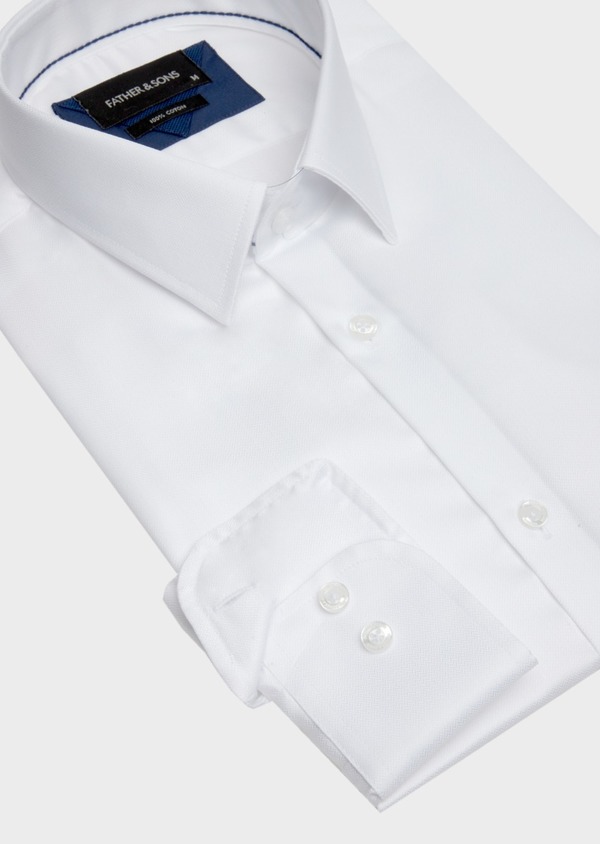 Chemise habillée Slim en coton façonné uni blanc - Father and Sons 43158