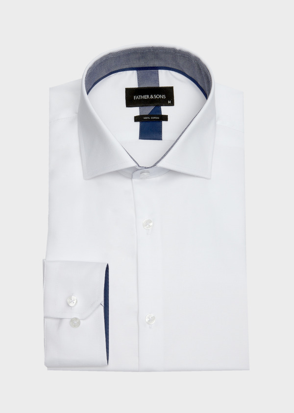 Chemise habillée Slim en coton façonné uni blanc - Father and Sons 43054
