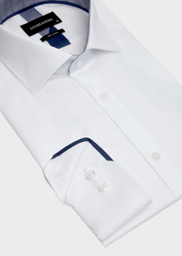 Chemise habillée Slim en coton façonné uni blanc - Father and Sons 43057