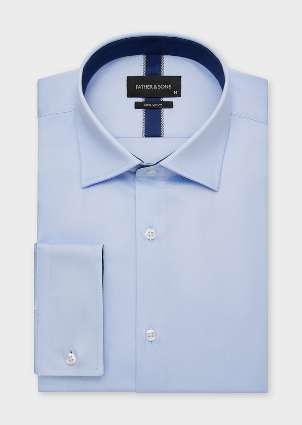 Chemise habillée Regular en satin de coton uni bleu ciel - Father and Sons 43259