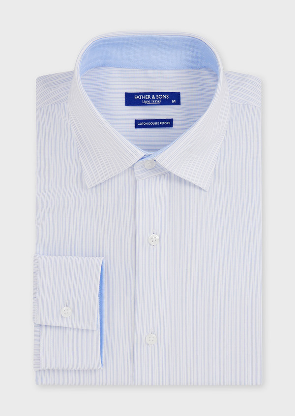 Chemise habillée non-iron Regular en coton façonné blanc à rayures bleu ciel - Father and Sons 48224