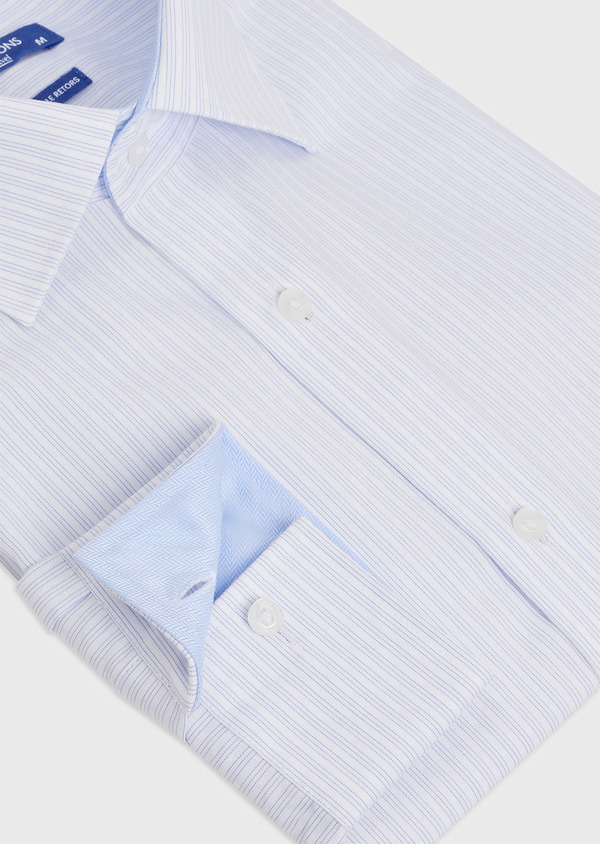 Chemise habillée non-iron Regular en coton façonné blanc à rayures bleu ciel - Father and Sons 48226