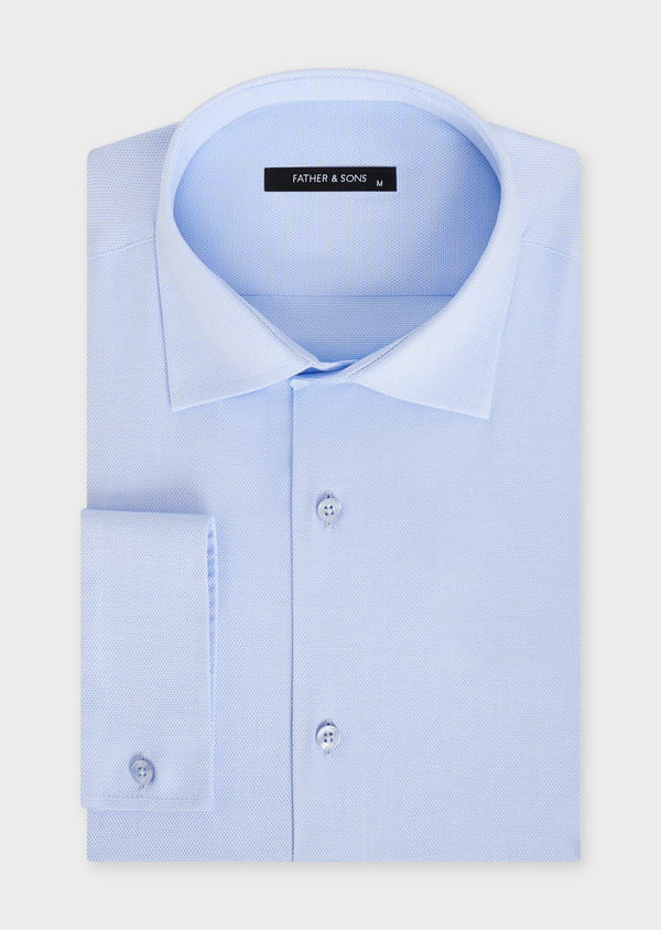Chemise habillée Regular en coton stretch chevron blanc à motif fantaisie bleu ciel - Father and Sons 50862