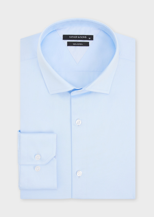 Chemise habillée Regular en popeline de coton uni bleu pâle - Father and Sons 49056