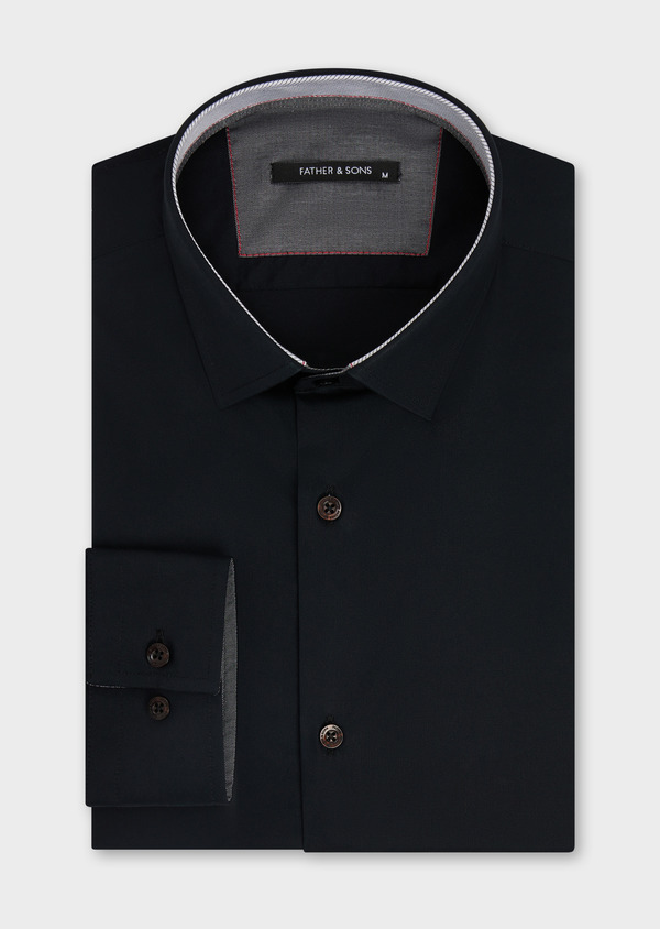 Chemise habillée Regular en satin de coton stretch uni noir - Father and Sons 48463
