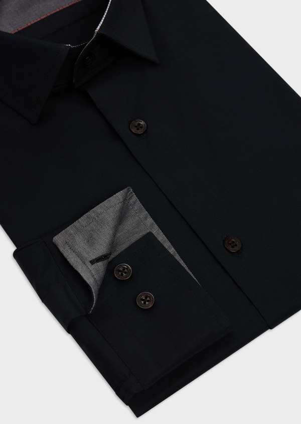 Chemise habillée Regular en satin de coton stretch uni noir - Father and Sons 48465
