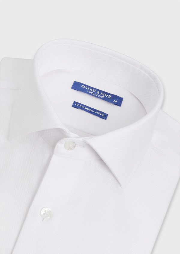 Chemise habillée non-iron Slim en coton stretch façonné uni blanc - Father and Sons 48219