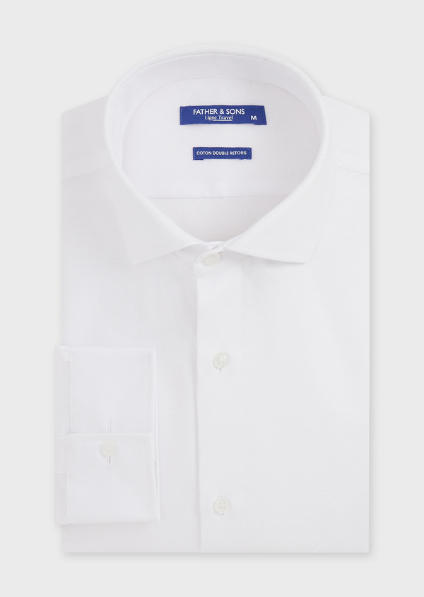 Chemise habillée non-iron Slim en coton stretch façonné uni blanc - Father and Sons 48218