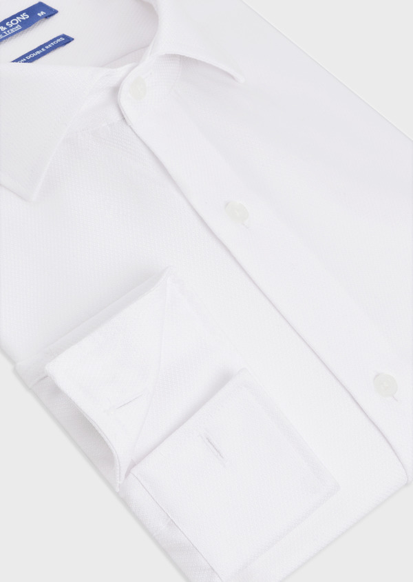 Chemise habillée non-iron Slim en coton stretch façonné uni blanc - Father and Sons 48220