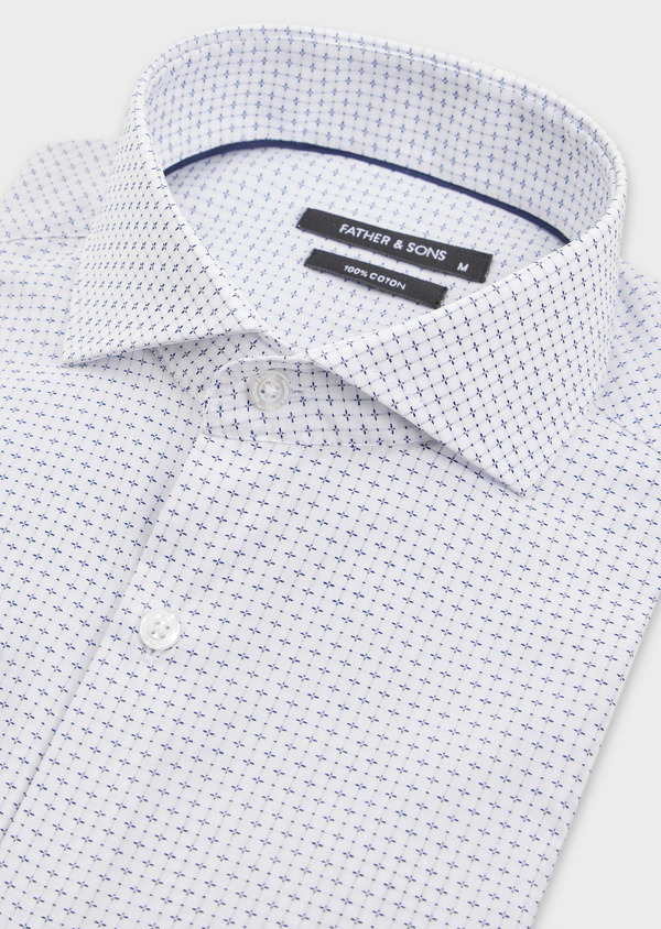 Chemise habillée Slim en coton Jacquard blanc à motif fantaisie bleu - Father and Sons 49036