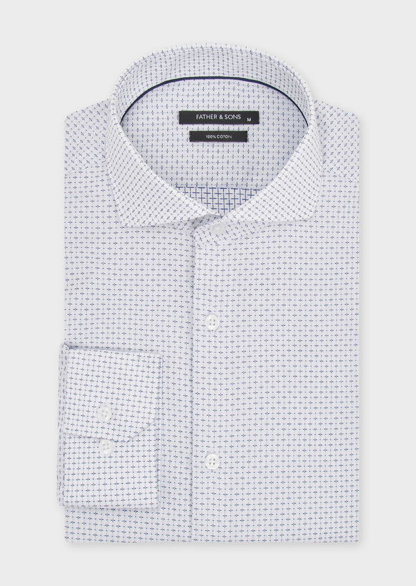 Chemise habillée Slim en coton Jacquard blanc à motif fantaisie bleu - Father and Sons 49035