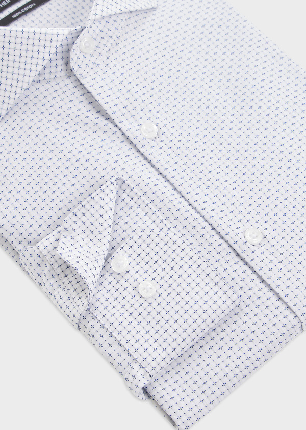 Chemise habillée Slim en coton Jacquard blanc à motif fantaisie bleu - Father and Sons 49037