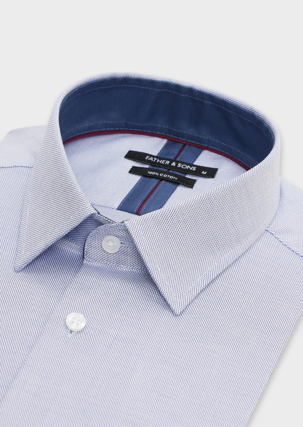 Chemise habillée Slim en coton Jacquard blanc à motif fantaisie bleu indigo - Father and Sons 49015
