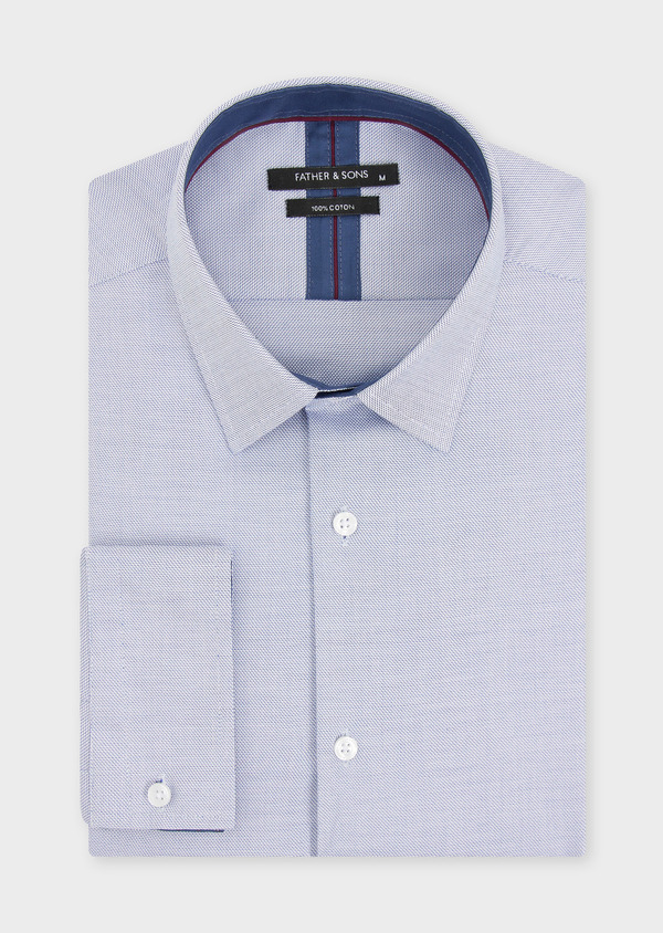 Chemise habillée Slim en coton Jacquard blanc à motif fantaisie bleu indigo - Father and Sons 49014