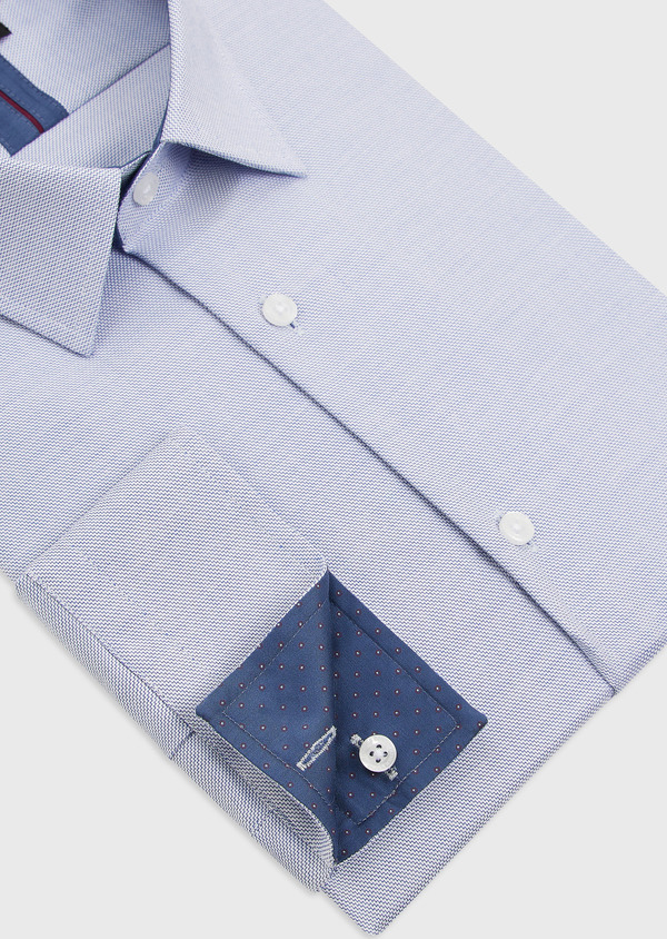 Chemise habillée Slim en coton Jacquard blanc à motif fantaisie bleu indigo - Father and Sons 49016