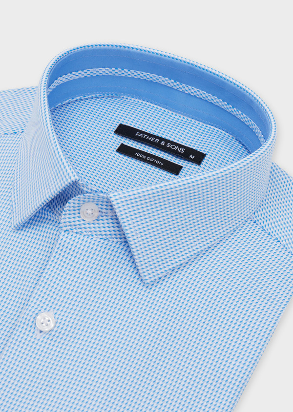 Chemise habillée Slim en façonné de coton bleu azur à motif fantaisie blanc - Father and Sons 49471
