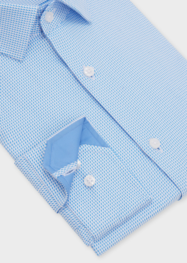 Chemise habillée Slim en façonné de coton bleu azur à motif fantaisie blanc - Father and Sons 49472