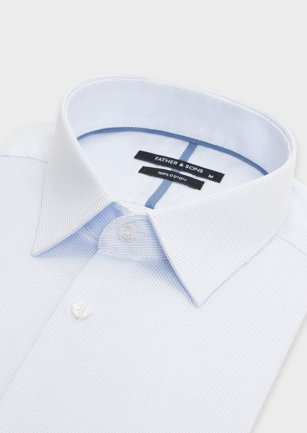 Chemise habillée Slim en coton façonné blanc à motif fantaisie bleu pâle - Father and Sons 49060
