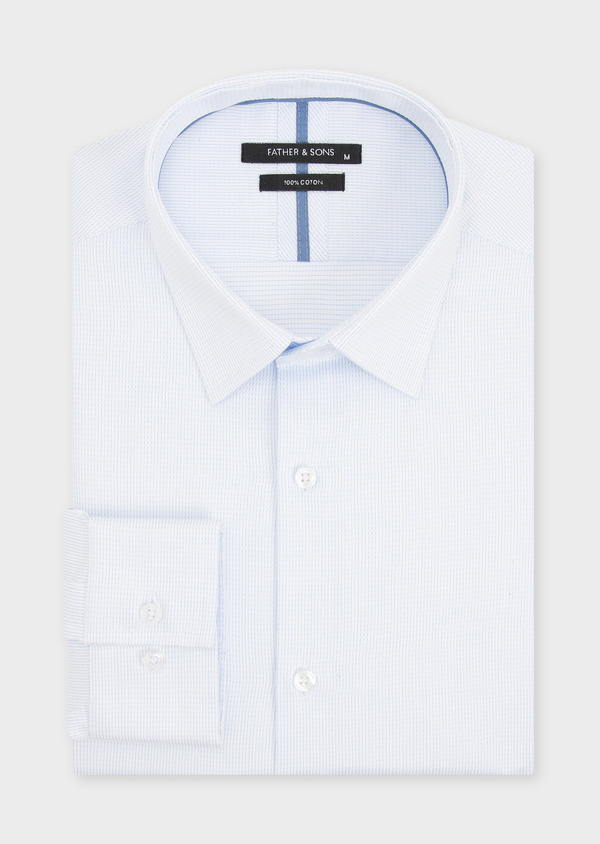 Chemise habillée Slim en coton façonné blanc à motif fantaisie bleu pâle - Father and Sons 49059