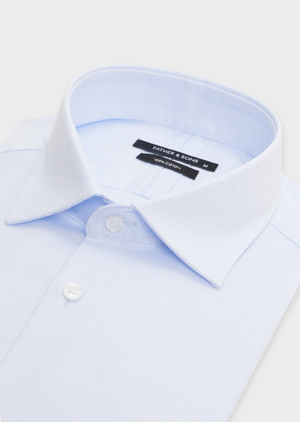 Chemise habillée Slim en pinpoint de coton bleu pâle à motif fantaisie blanc - Father and Sons 49063