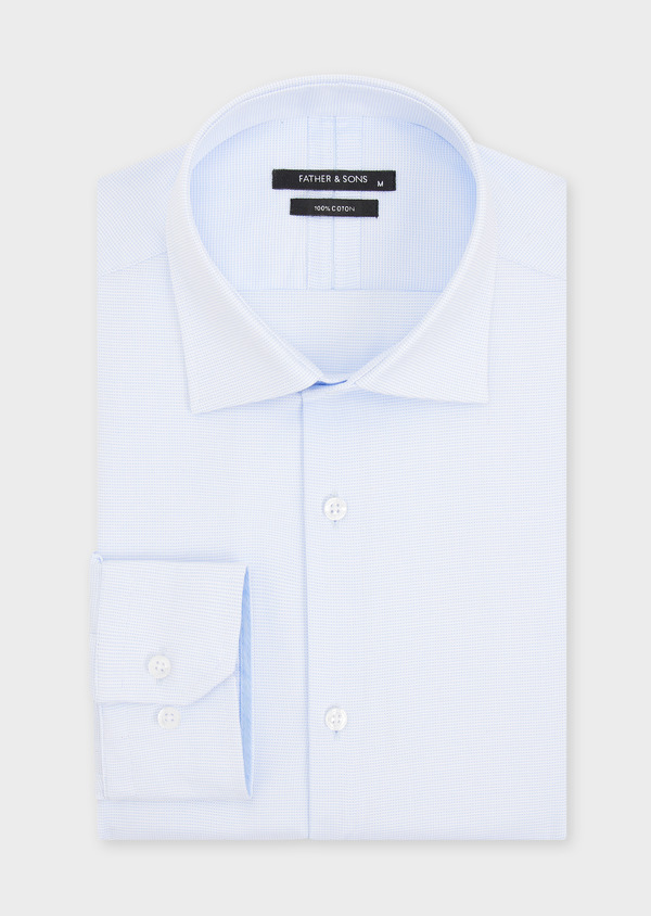 Chemise habillée Slim en pinpoint de coton bleu pâle à motif fantaisie blanc - Father and Sons 49062
