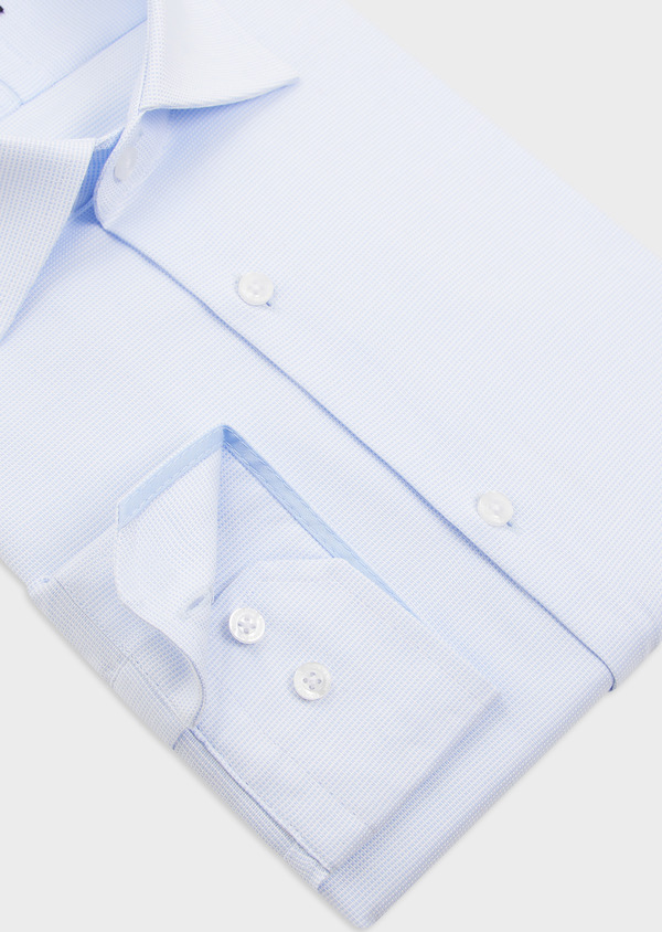 Chemise habillée Slim en pinpoint de coton bleu pâle à motif fantaisie blanc - Father and Sons 49064