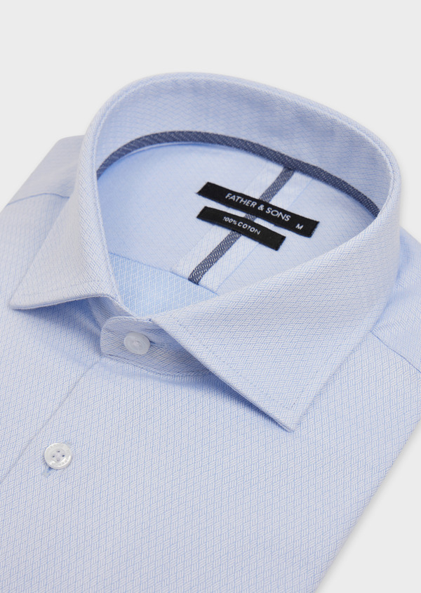 Chemise habillée Slim en coton façonné bleu pâle à motif fantaisie blanc - Father and Sons 48461