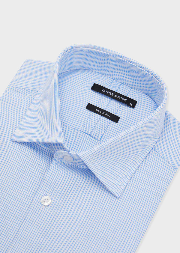 Chemise habillée Slim en pinpoint de coton bleu pâle à carreaux blancs - Father and Sons 51606