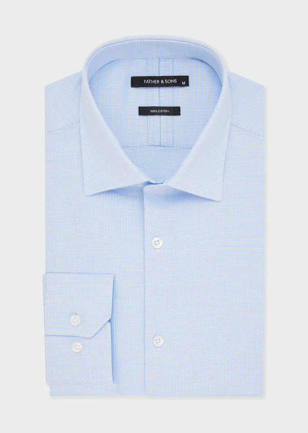 Chemise habillée Slim en pinpoint de coton bleu pâle à carreaux blancs - Father and Sons 51605