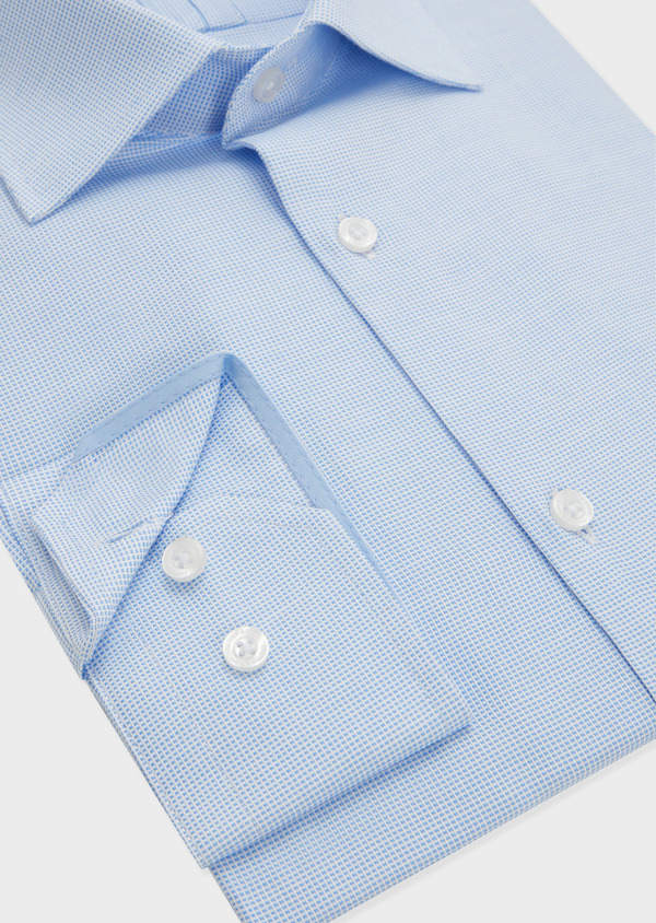 Chemise habillée Slim en pinpoint de coton bleu pâle à carreaux blancs - Father and Sons 51607