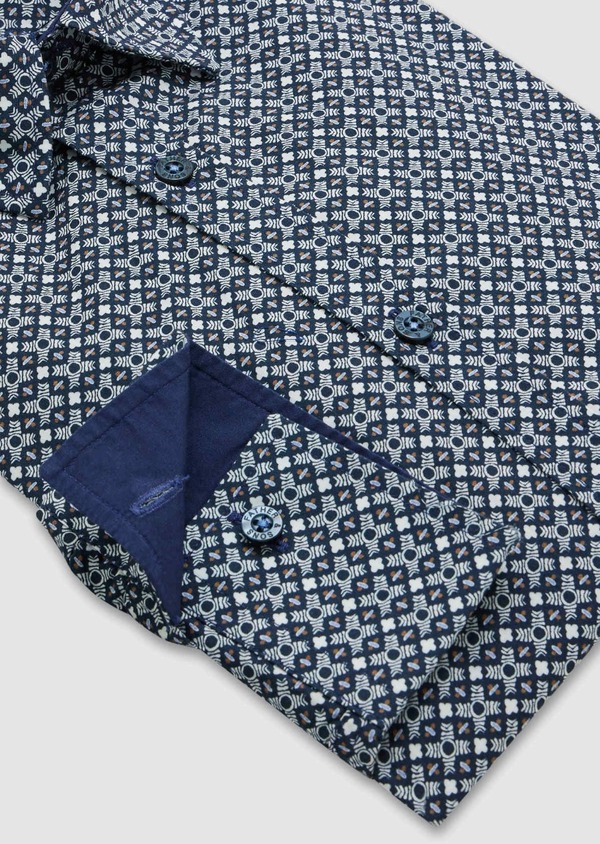 Chemise sport Slim en popeline de coton blanc à motif fantaisie bleu indigo - Father and Sons 56711