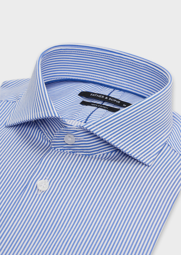 Chemise habillée Slim en popeline de coton blanc à rayures bleu indigo - Father and Sons 49021