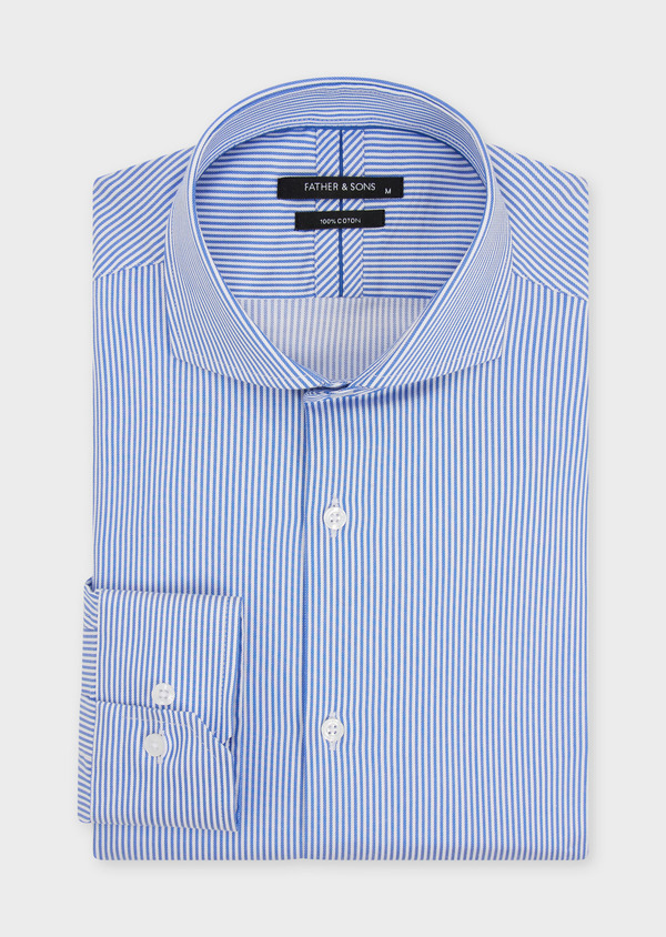 Chemise habillée Slim en popeline de coton blanc à rayures bleu indigo - Father and Sons 49020