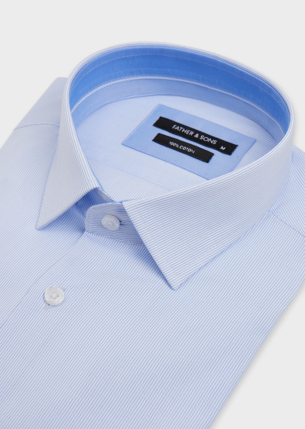 Chemise habillée Slim en popeline de coton blanc à rayures bleu pâle - Father and Sons 48458