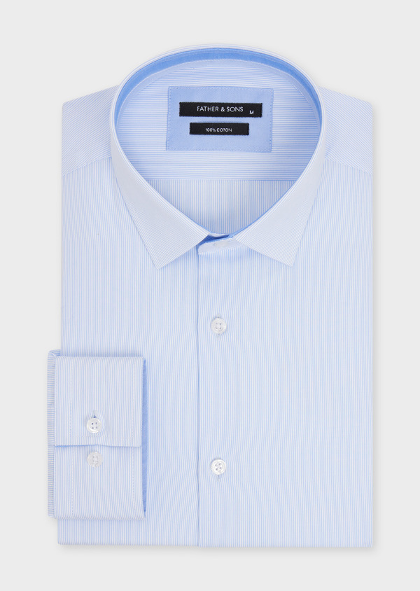 Chemise habillée Slim en popeline de coton blanc à rayures bleu pâle - Father and Sons 48457