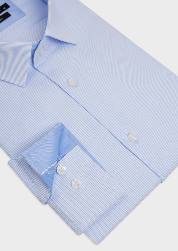 Chemise habillée Slim en popeline de coton blanc à rayures bleu pâle - Father and Sons 48459