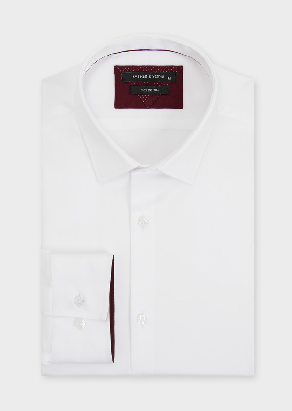 Chemise habillée Slim en satin de coton uni blanc - Father and Sons 49005